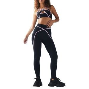 Savage X Fenty X Mesh High-Waist Legging, Black Caviar Pink Stripe Small